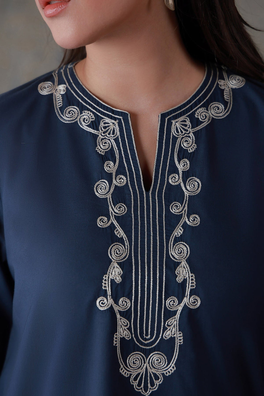 Neutral Edit by Sahar RTW Chikankari Cambric 2 Piece Suit Midnight Coil Casual Collection