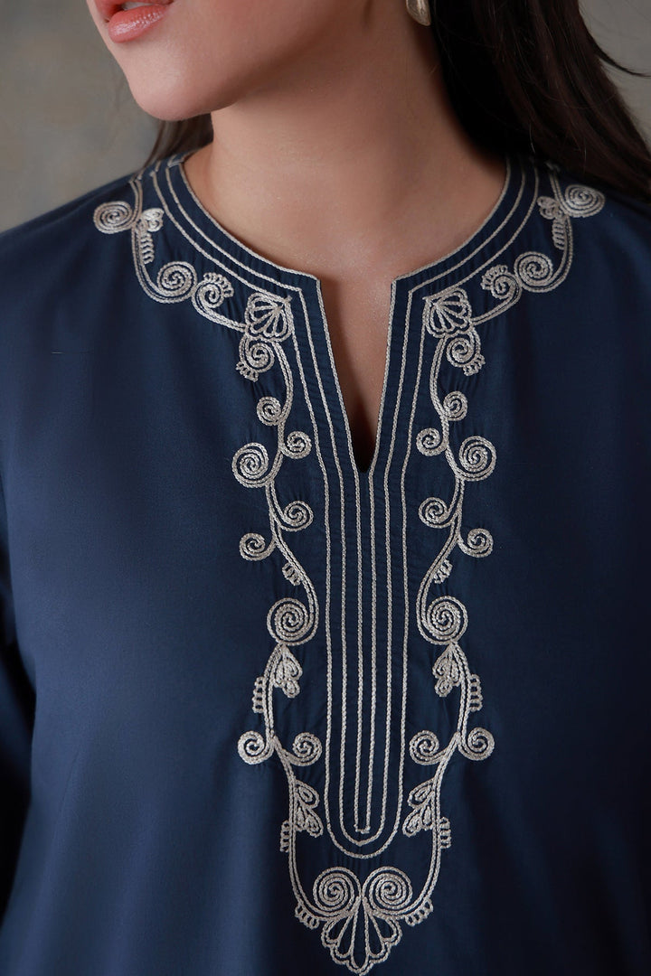 Neutral Edit by Sahar RTW Chikankari Cambric 2 Piece Suit Midnight Coil Casual Collection