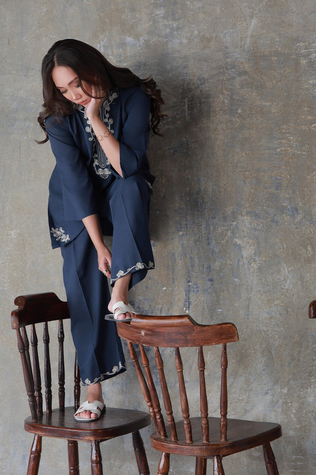 Neutral Edit by Sahar RTW Chikankari Cambric 2 Piece Suit Midnight Coil Casual Collection