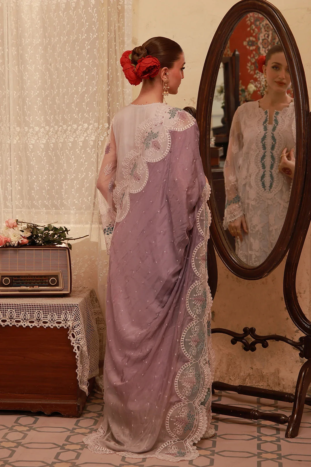 Sahar Unstitched Embroidered Net Lilac Lace Reverie 4 Piece Suit SS1-26-FE-01 - Summer Collection