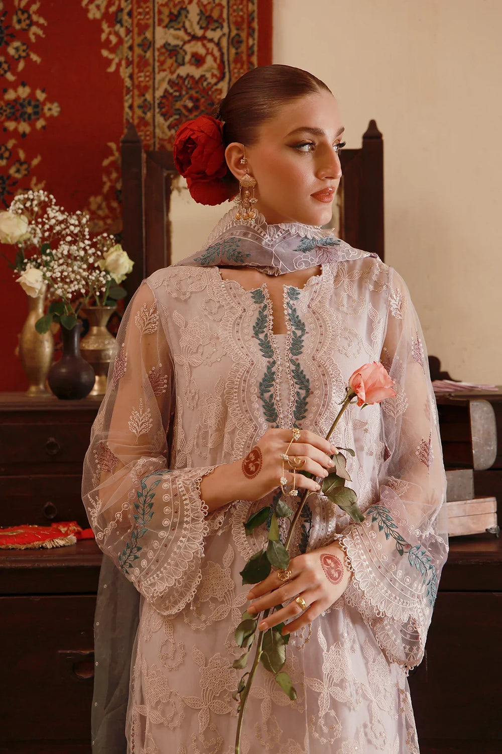 Sahar Unstitched Embroidered Net Lilac Lace Reverie 4 Piece Suit SS1-26-FE-01 - Summer Collection