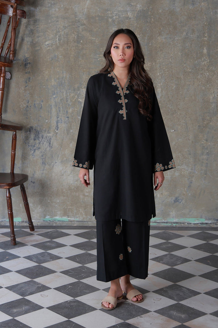 Neutral Edit by Sahar RTW Embroidered Cambric 2 Piece Suit Noir eclat Casual Collection