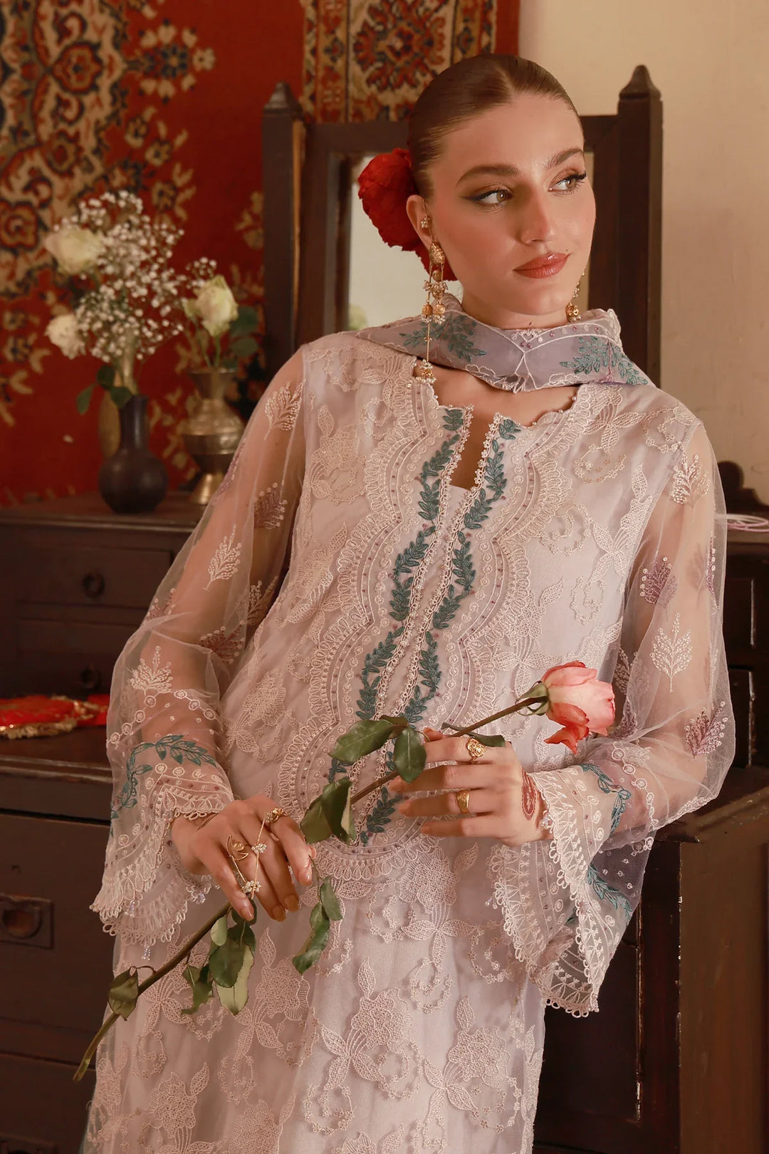 Sahar Unstitched Embroidered Net Lilac Lace Reverie 4 Piece Suit SS1-26-FE-01 - Summer Collection