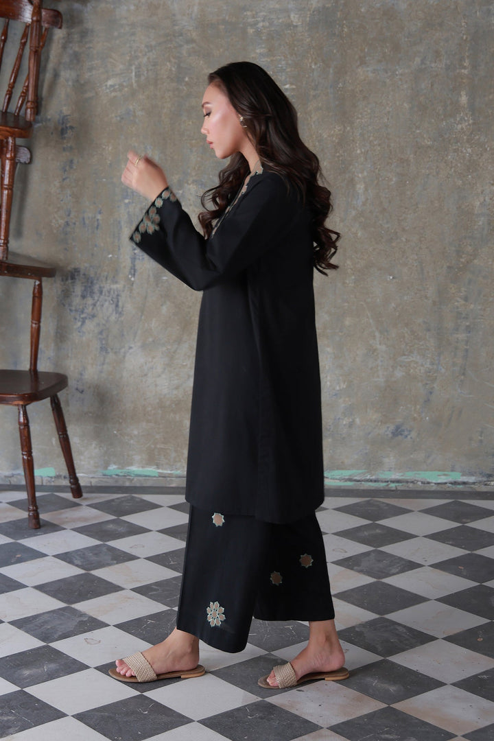 Neutral Edit by Sahar RTW Embroidered Cambric 2 Piece Suit Noir eclat Casual Collection