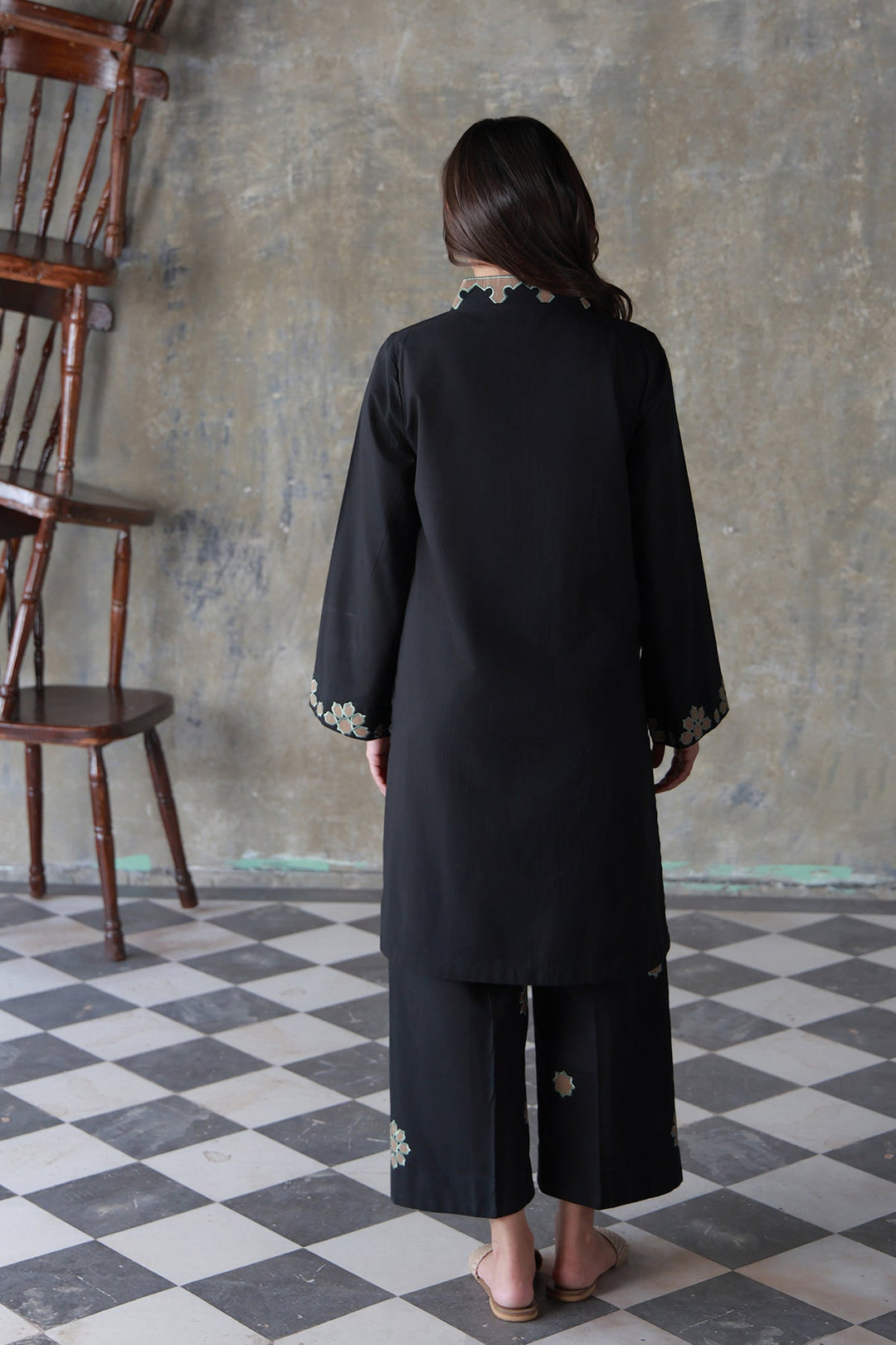 Neutral Edit by Sahar RTW Embroidered Cambric 2 Piece Suit Noir eclat Casual Collection