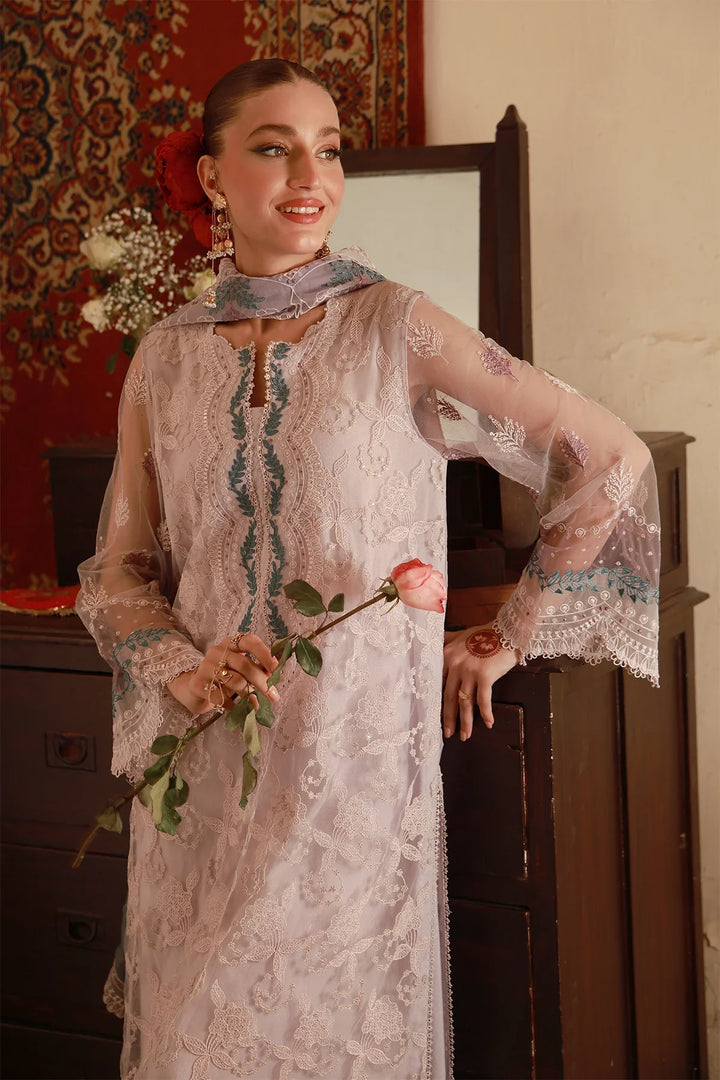 Sahar Unstitched Embroidered Net Lilac Lace Reverie 4 Piece Suit SS1-26-FE-01 - Summer Collection