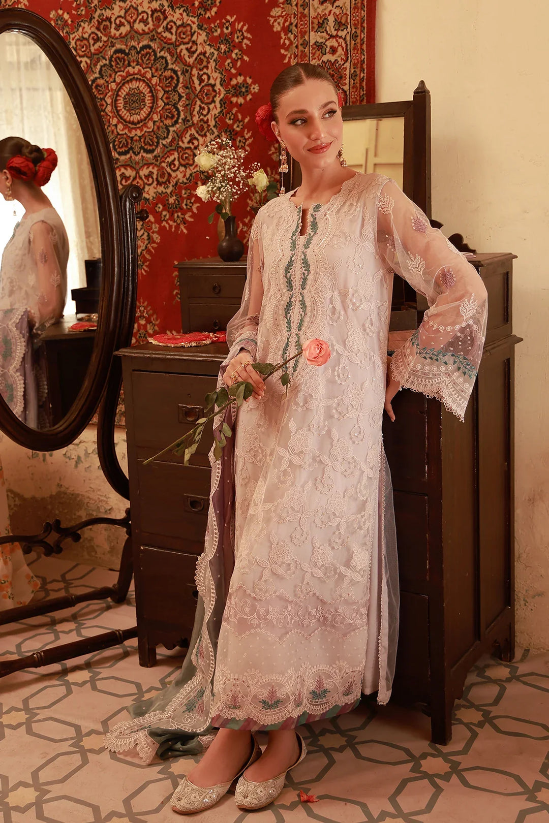 Sahar Unstitched Embroidered Net Lilac Lace Reverie 4 Piece Suit SS1-26-FE-01 - Summer Collection