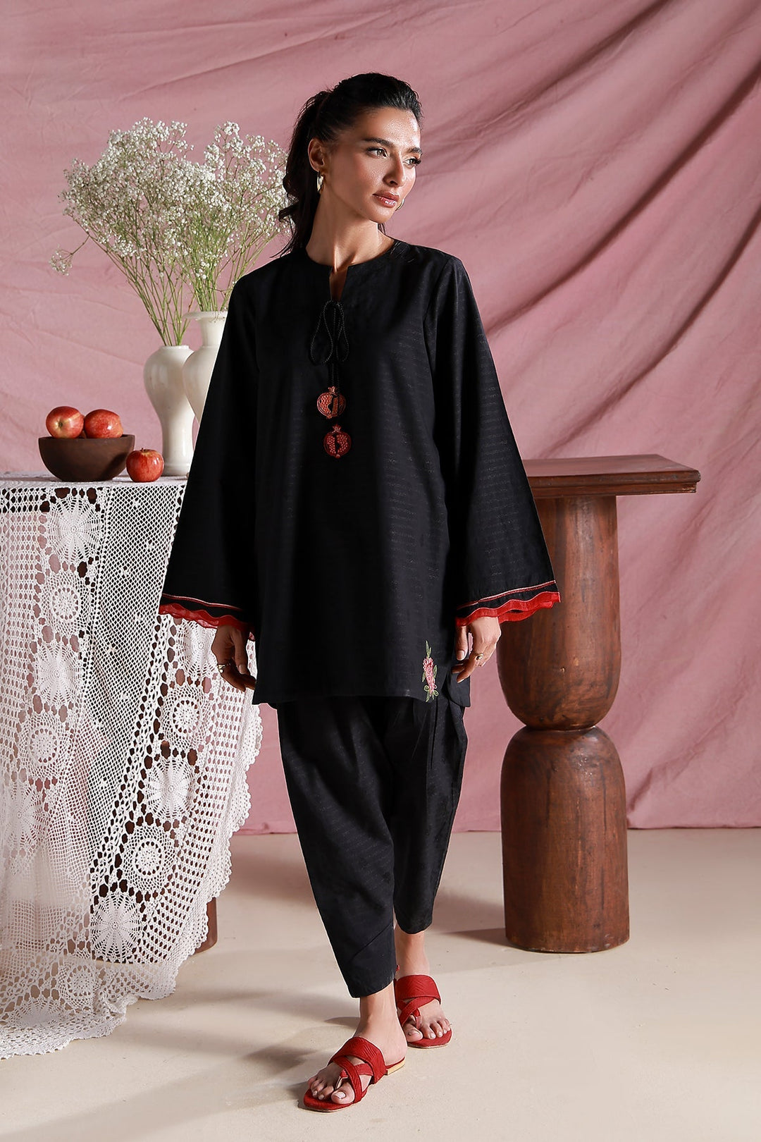 Sahar Women Pret Essentials Embroidered Dobby Midnight Rose Co-Ord Sets - Summer Collection