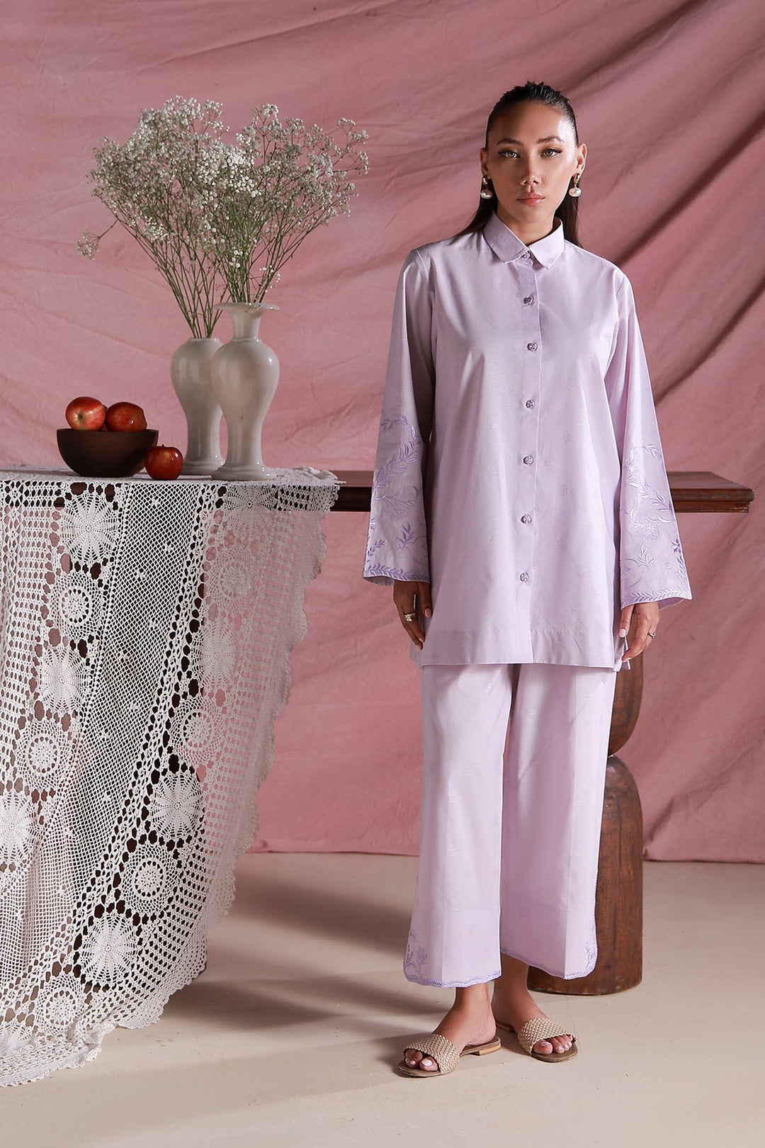 Sahar Women Pret Essentials Embroidered Dobby Soft Pearl Co-Ord Sets - Summer Collection
