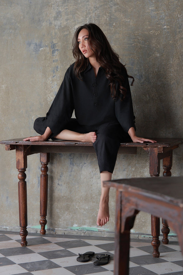 Neutral Edit by Sahar RTW Embroidered Jacquard 2 Piece Suit Onyx Casual Collection