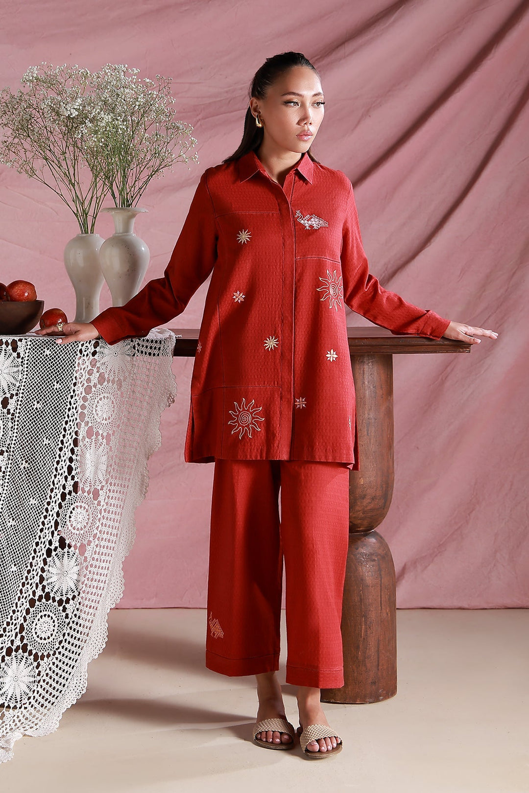 Sahar Women Pret Essentials Embroidered Dobby Red Velvet Co-Ord Sets - Summer Collection