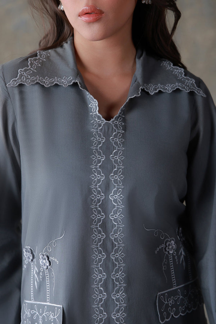 Neutral Edit by Sahar RTW Embroidered Cambric 2 Piece Suit Misty Haze Casual Collection