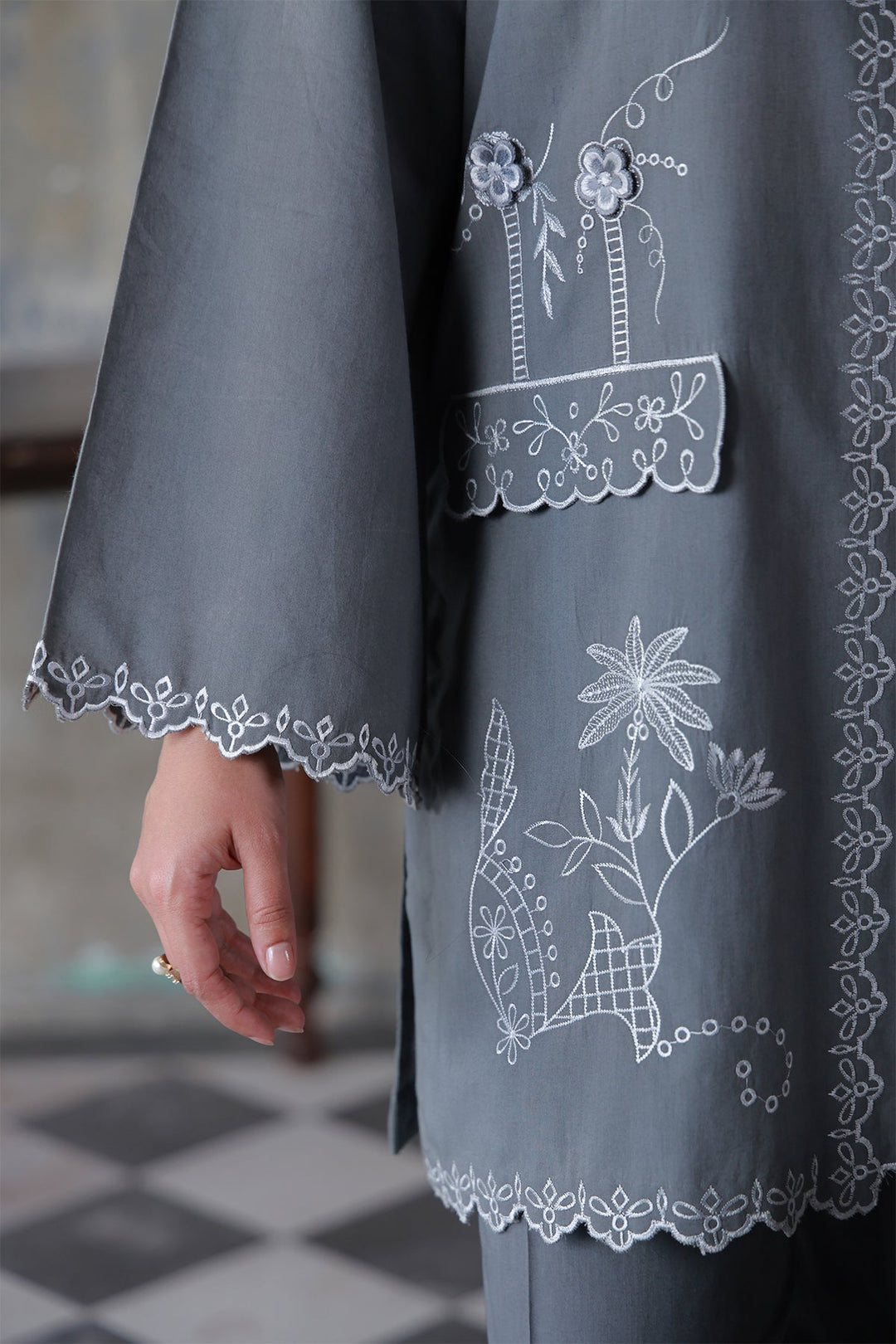 Neutral Edit by Sahar RTW Embroidered Cambric 2 Piece Suit Misty Haze Casual Collection