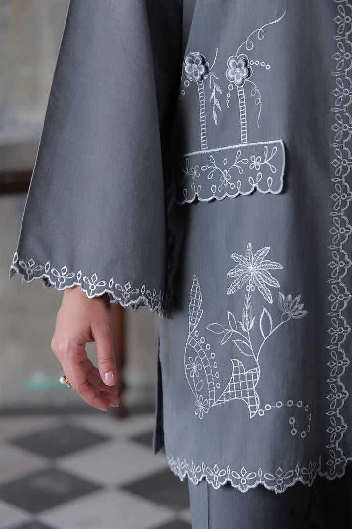Neutral Edit by Sahar RTW Embroidered Cambric 2 Piece Suit Misty Haze Casual Collection