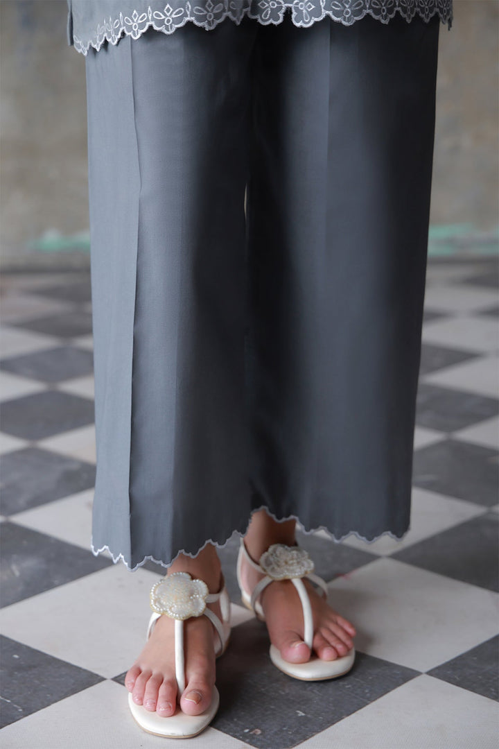 Neutral Edit by Sahar RTW Embroidered Cambric 2 Piece Suit Misty Haze Casual Collection