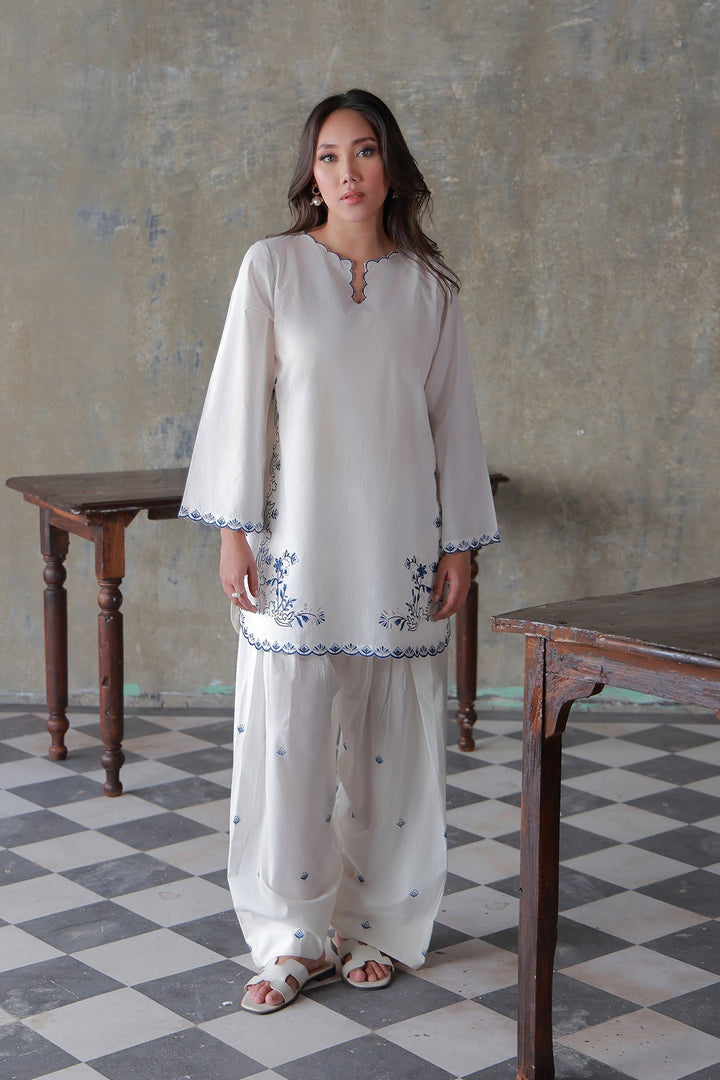 Neutral Edit by Sahar RTW Embroidered Cambric 2 Piece Suit Cloud Whisper Casual Collection