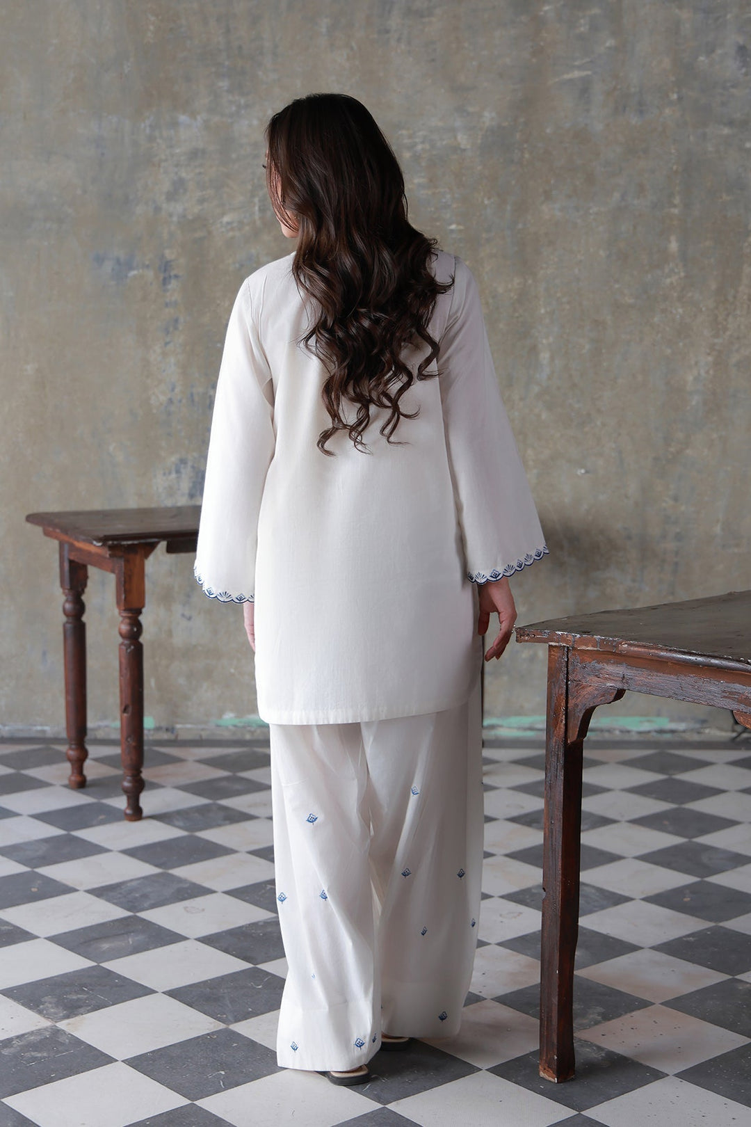 Neutral Edit by Sahar RTW Embroidered Cambric 2 Piece Suit Cloud Whisper Casual Collection