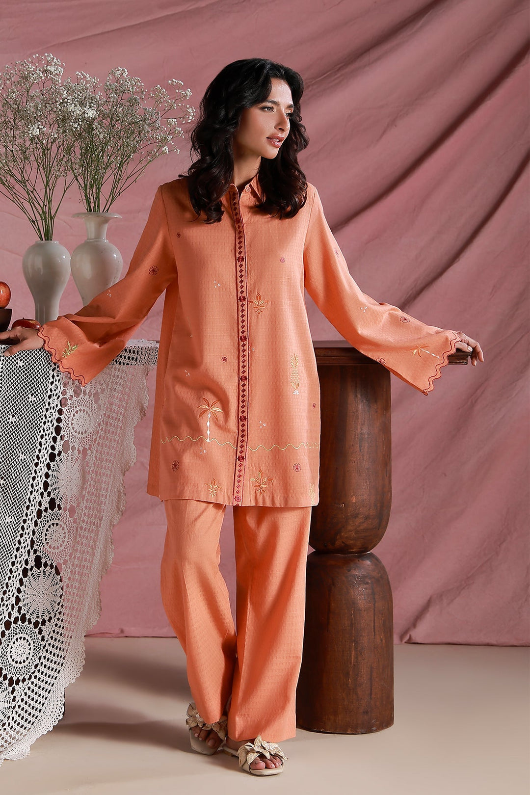 Sahar Women Pret Essentials Embroidered Dobby Citrus Bloom Co-Ord Sets - Summer Collection
