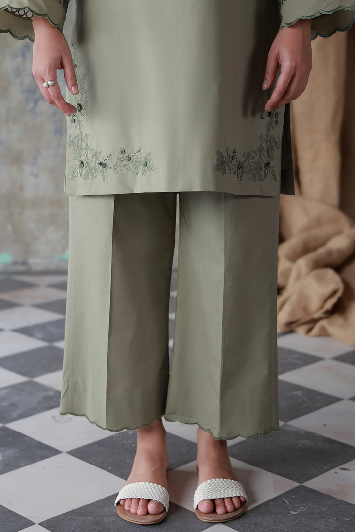 Neutral Edit by Sahar RTW Embroidered Cambric 2 Piece Suit Olive Dune Casual Collection
