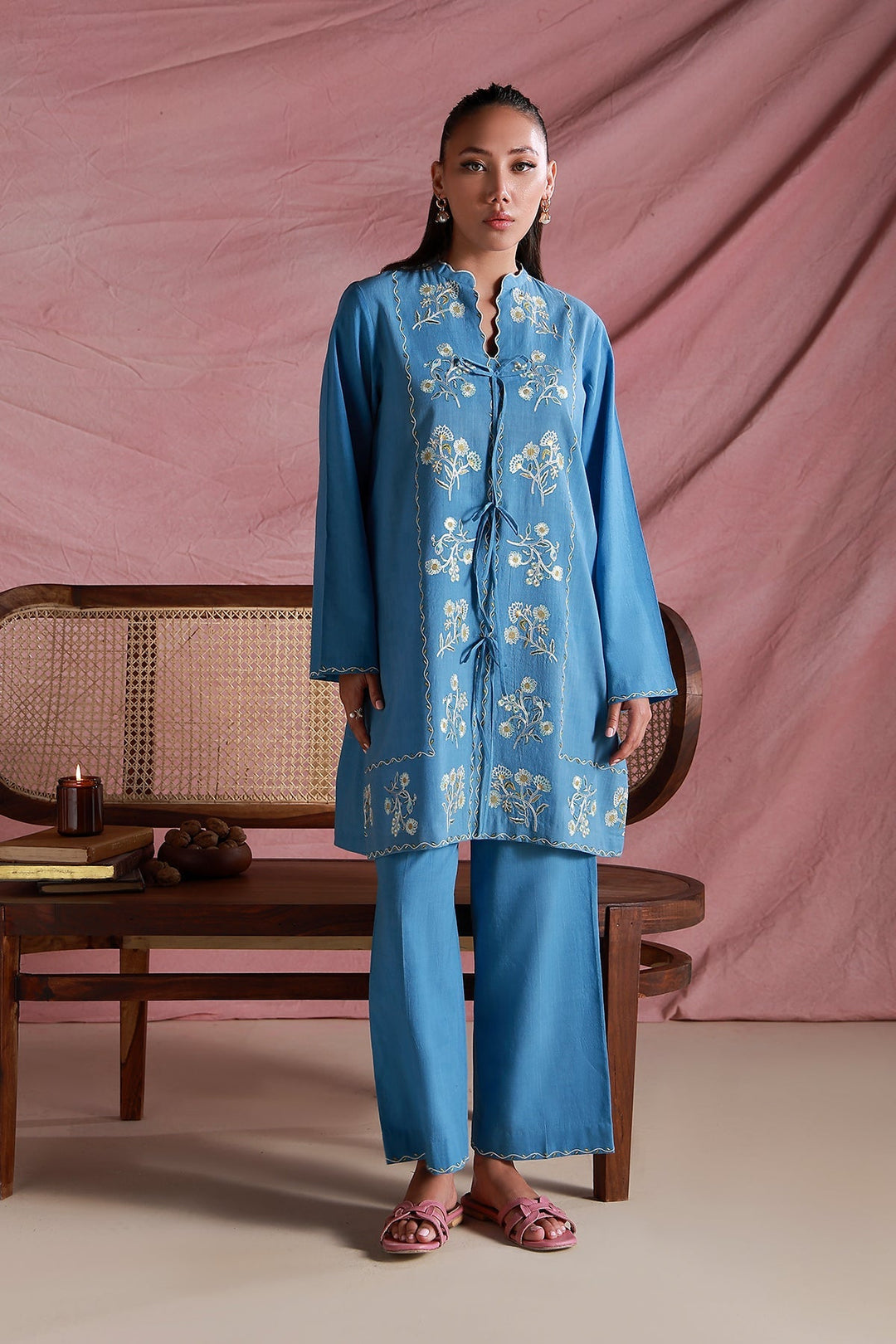 Sahar Women Pret Essentials Embroidered Cross Hatch Lawn Bluebell Relic Co-Ord Sets - Summer Collection