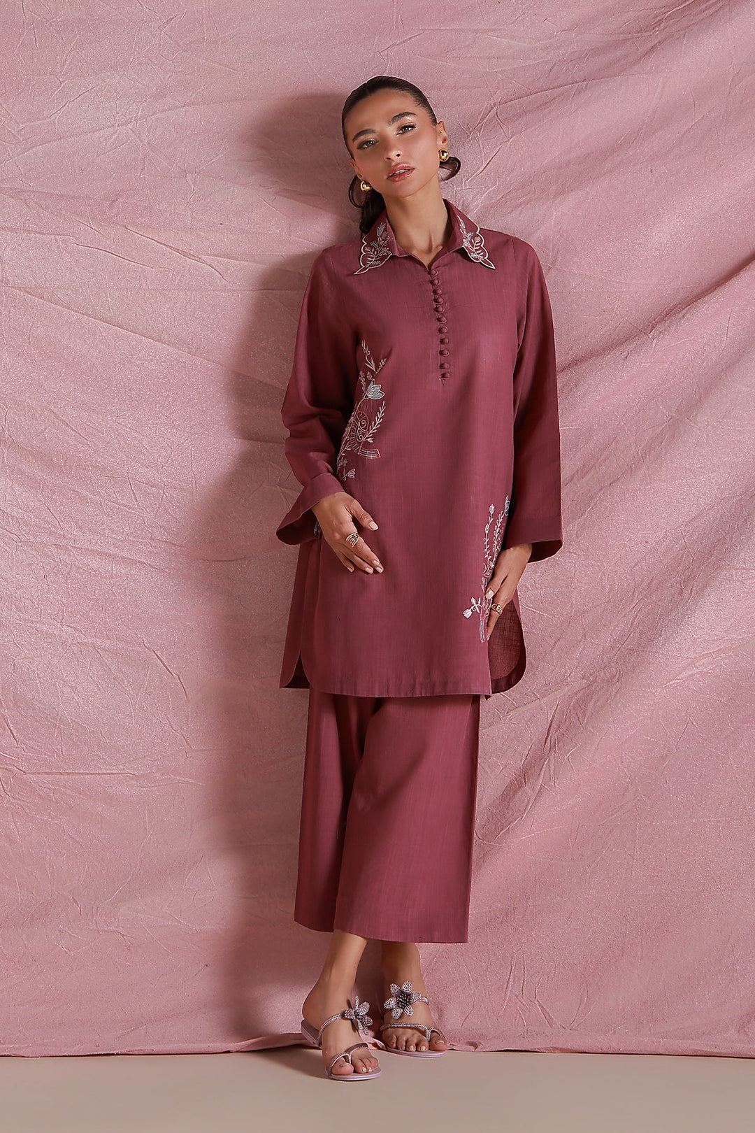 Sahar Women Pret Essentials Embroidered Cross Hatch Lawn Mulberry Muse Co-Ord Sets - Summer Collection