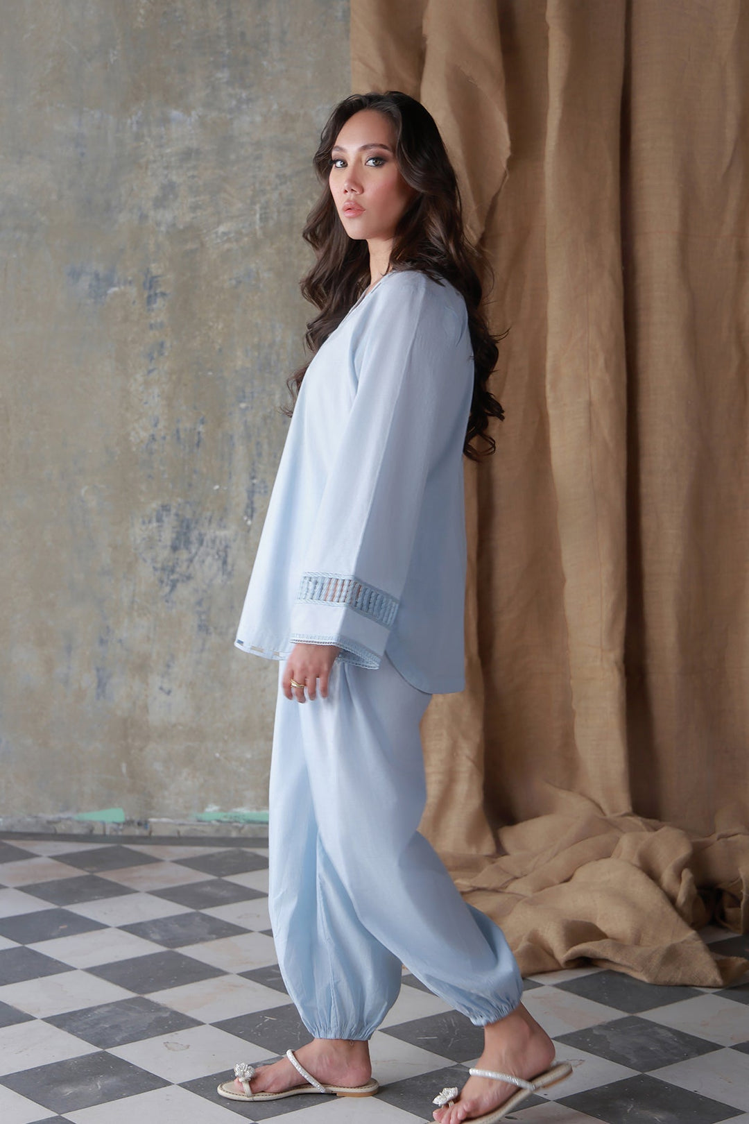 Neutral Edit by Sahar RTW Embroidered Cambric 2 Piece Suit Frozen Mint Casual Collection