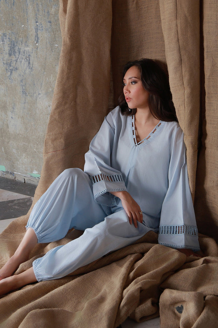 Neutral Edit by Sahar RTW Embroidered Cambric 2 Piece Suit Frozen Mint Casual Collection
