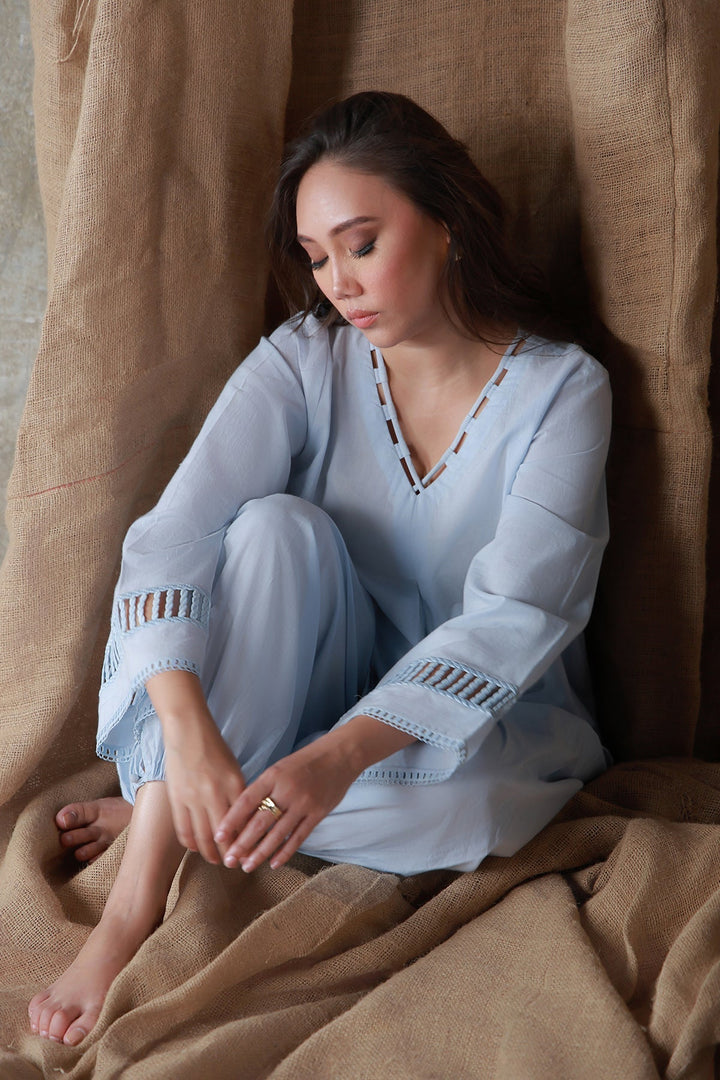 Neutral Edit by Sahar RTW Embroidered Cambric 2 Piece Suit Frozen Mint Casual Collection