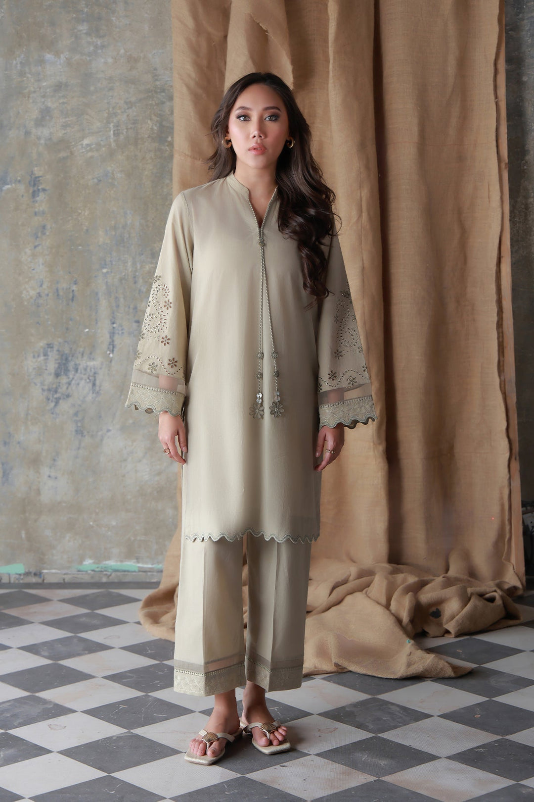 Neutral Edit by Sahar RTW Embroidered Cambric 2 Piece Suit Desert Muse Casual Collection