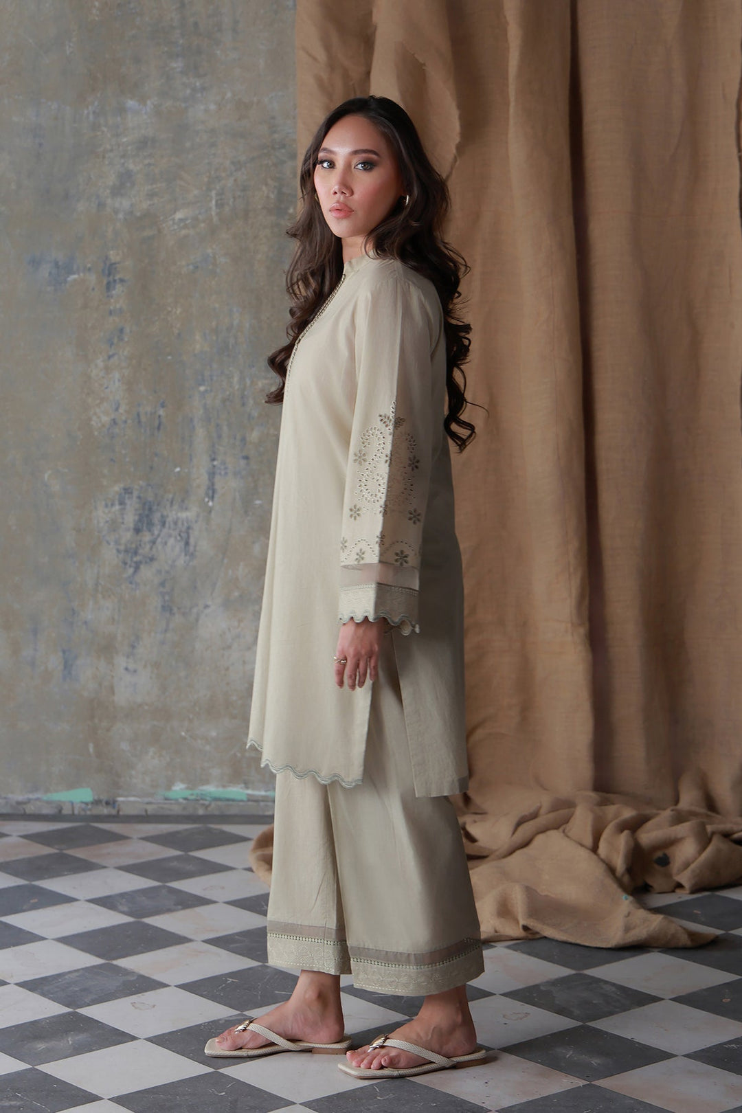 Neutral Edit by Sahar RTW Embroidered Cambric 2 Piece Suit Desert Muse Casual Collection