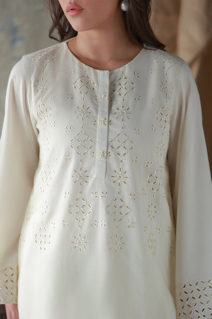 Neutral Edit by Sahar RTW Embroidered Cambric 2 Piece Suit Vanilla Hue Casual Collection