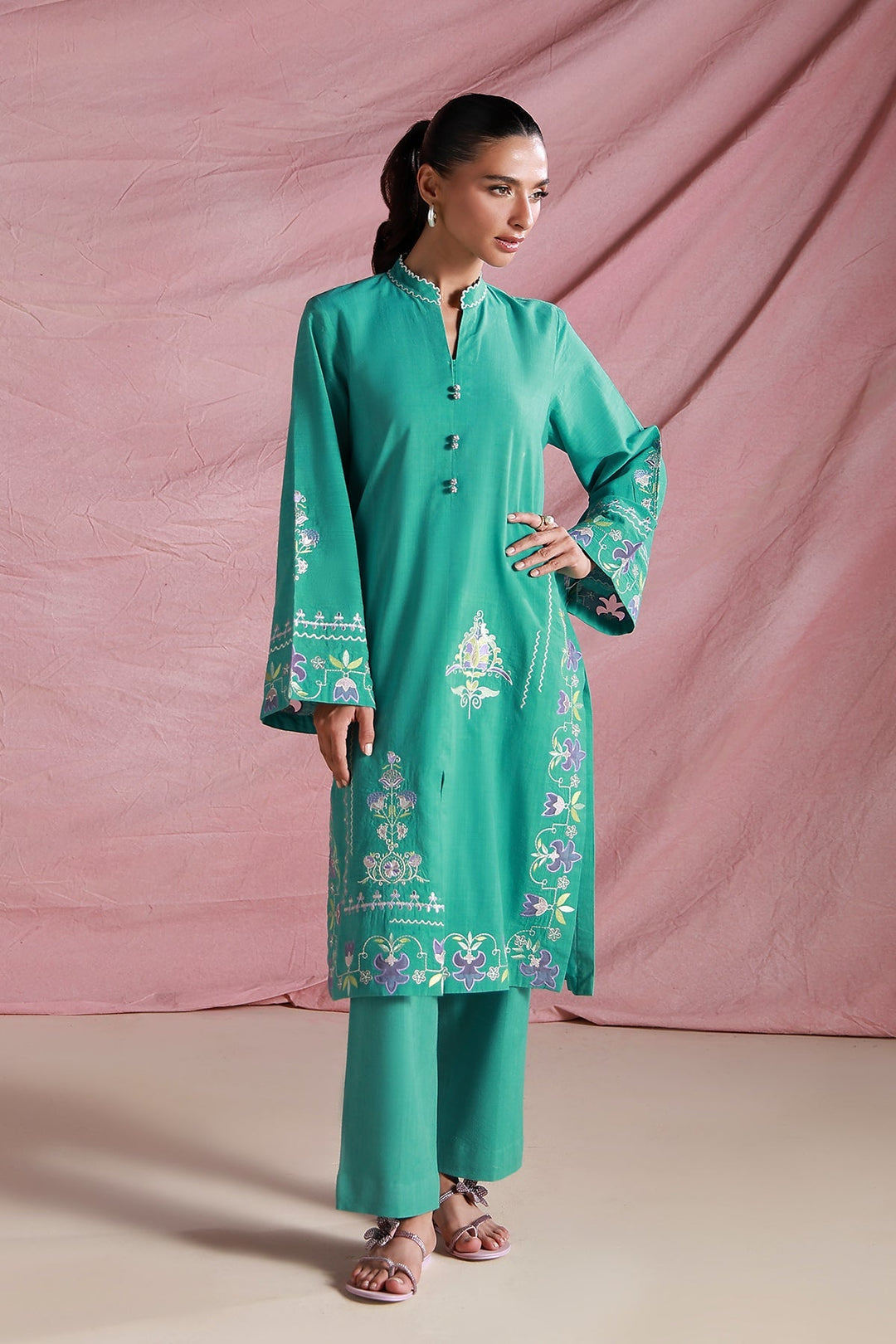 Sahar Women Pret Essentials Embroidered Cross Hatch Lawn Jade Chronicle Co-Ord Sets - Summer Collection