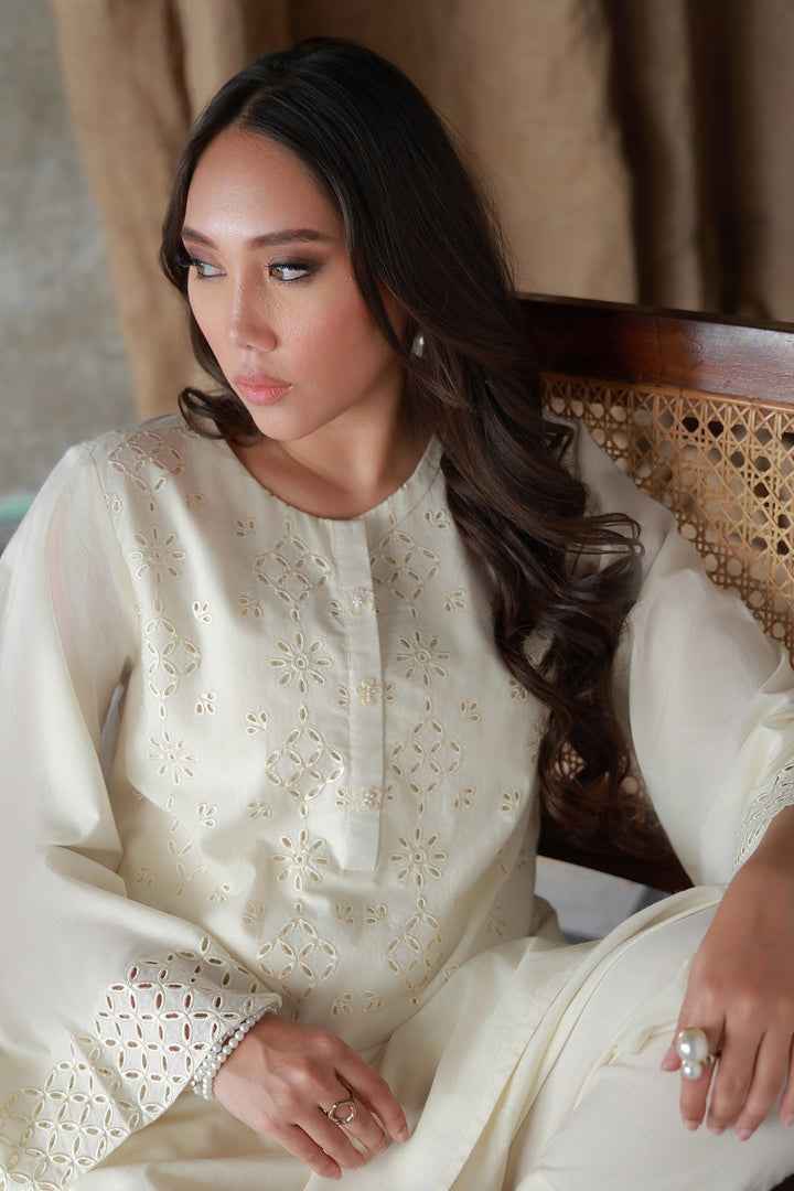 Neutral Edit by Sahar RTW Embroidered Cambric 2 Piece Suit Vanilla Hue Casual Collection