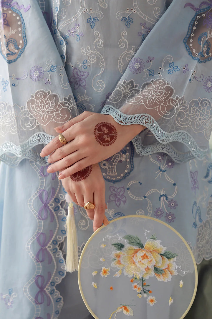Sahar Unstitched Chikankari Lawn Sky Garden Waltz 3 Piece Suit CK-26-V2-09 - Summer Collection