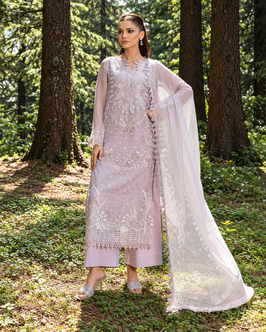 Aura by Zebtan Unstitched Embroidered Chiffon 3 Piece Suit ZB26UAC AR-8 - Festive Collection