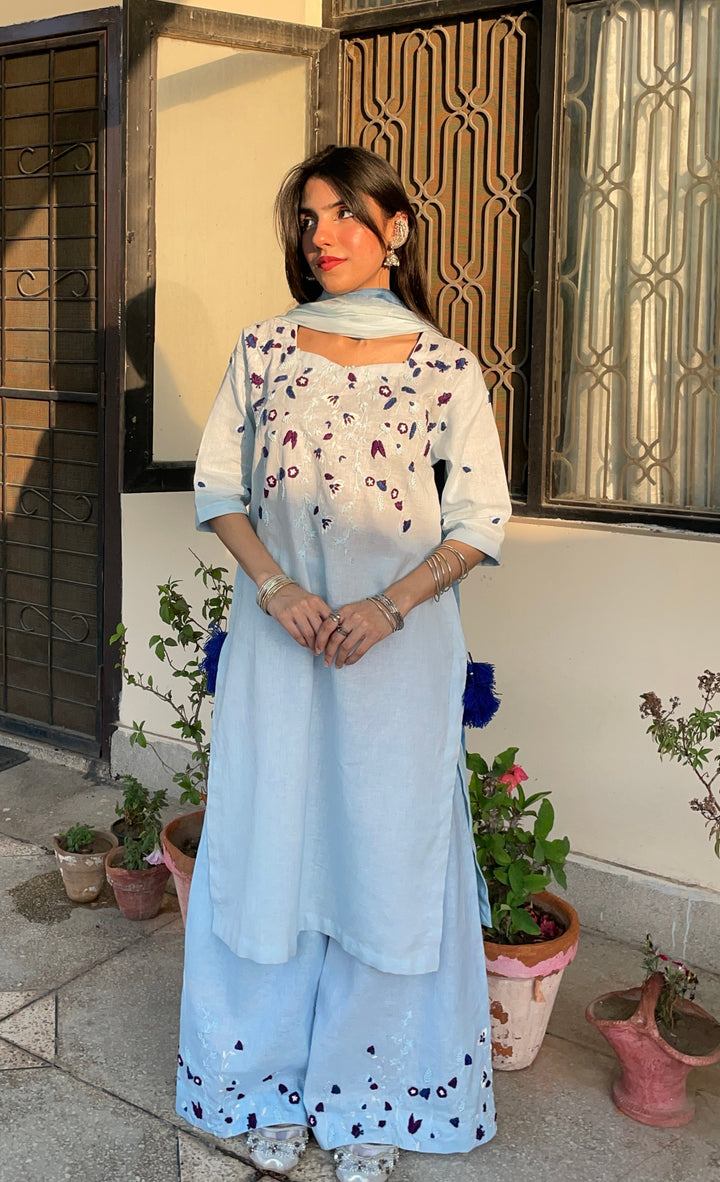 Syah Women RTW Embroidered Linen 3 Piece Suit Iris - Eid Collection