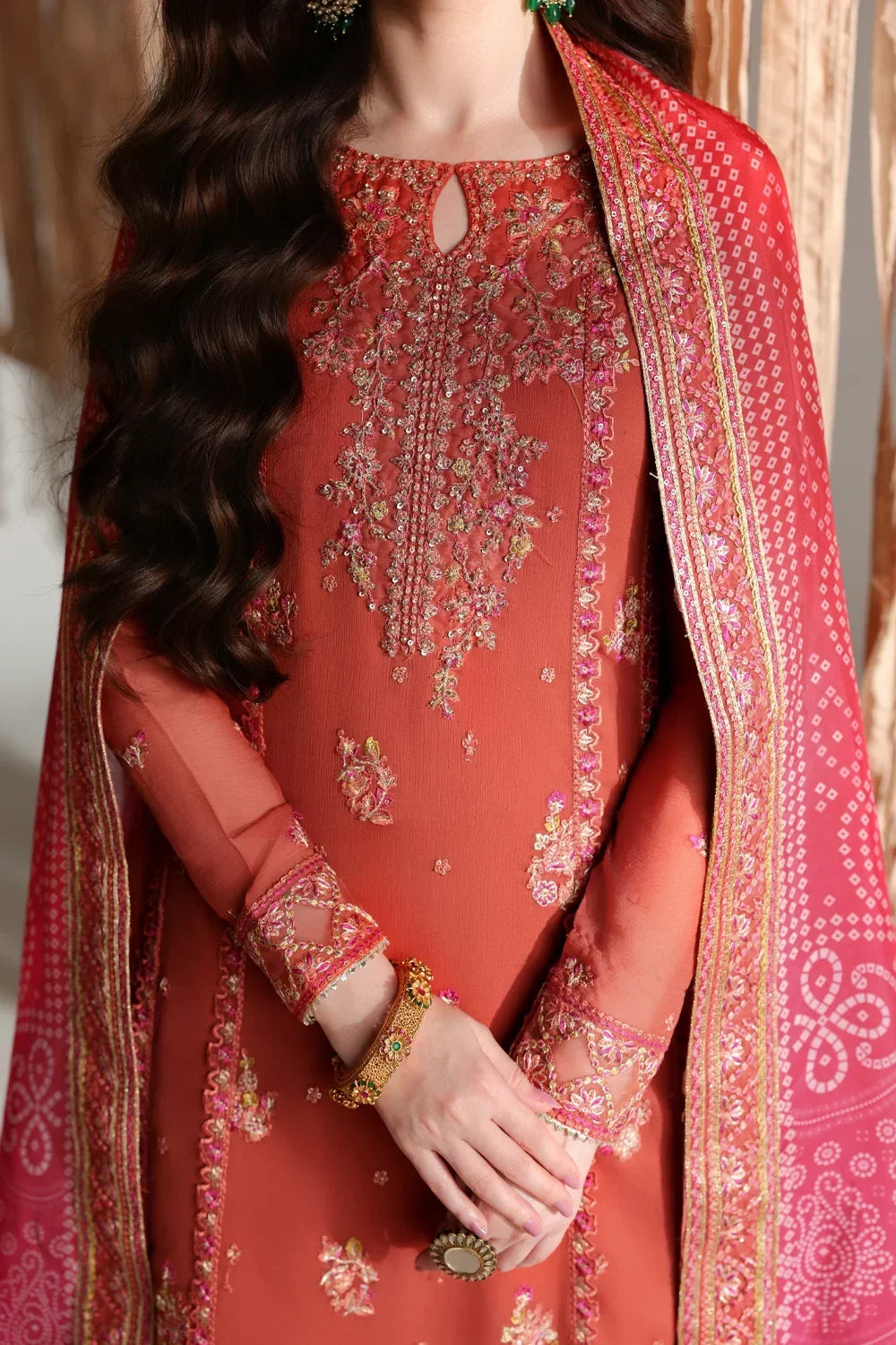 Ensembles by Azure Unstitched Embroidered Chiffon 3 Piece Suit AZ26UEF IZKA - Festive Collection