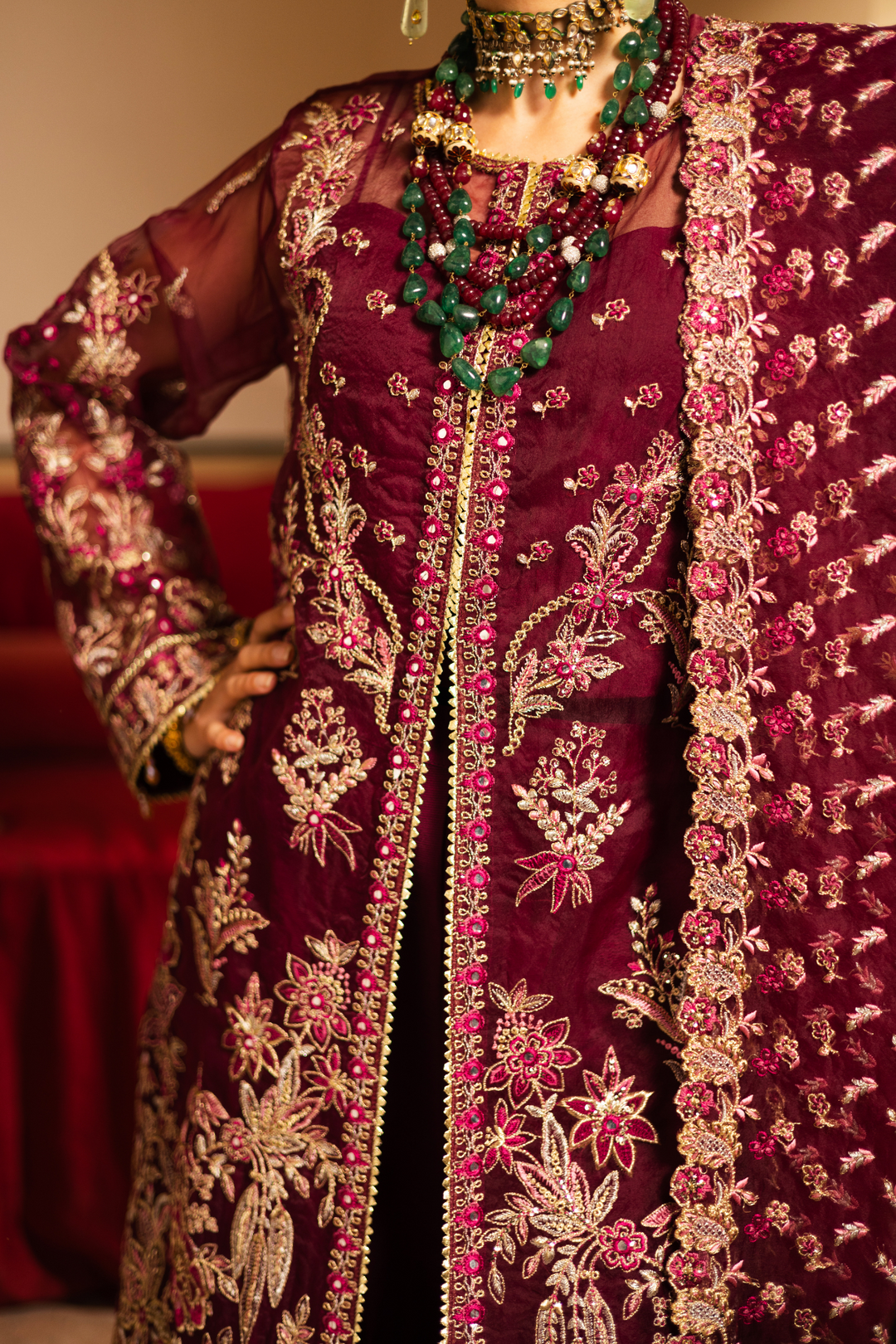 Waresha Women RTW Embroidered Organza 3 Piece Suit MW 01 - Festive Collection