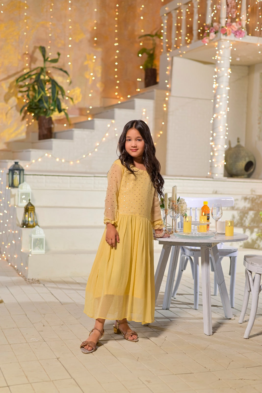 Silcot Girls RTW Hand work Chiffon 1 Piece Suit Buttercup Dream Frock Eid Collection