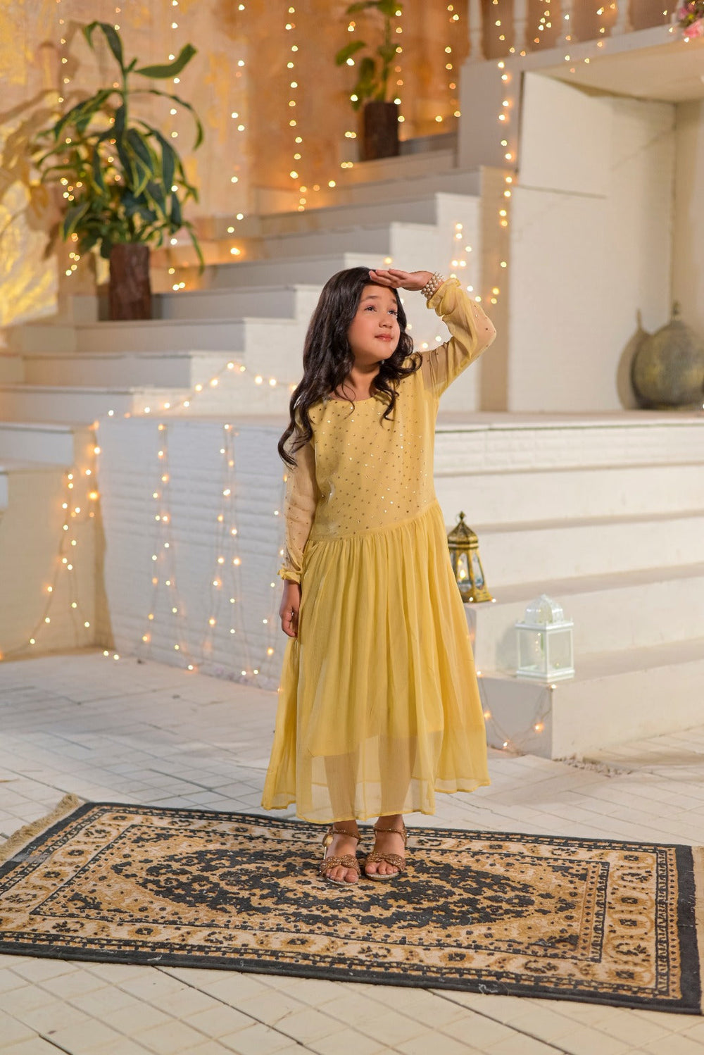 Silcot Girls RTW Hand work Chiffon 1 Piece Suit Buttercup Dream Frock Eid Collection