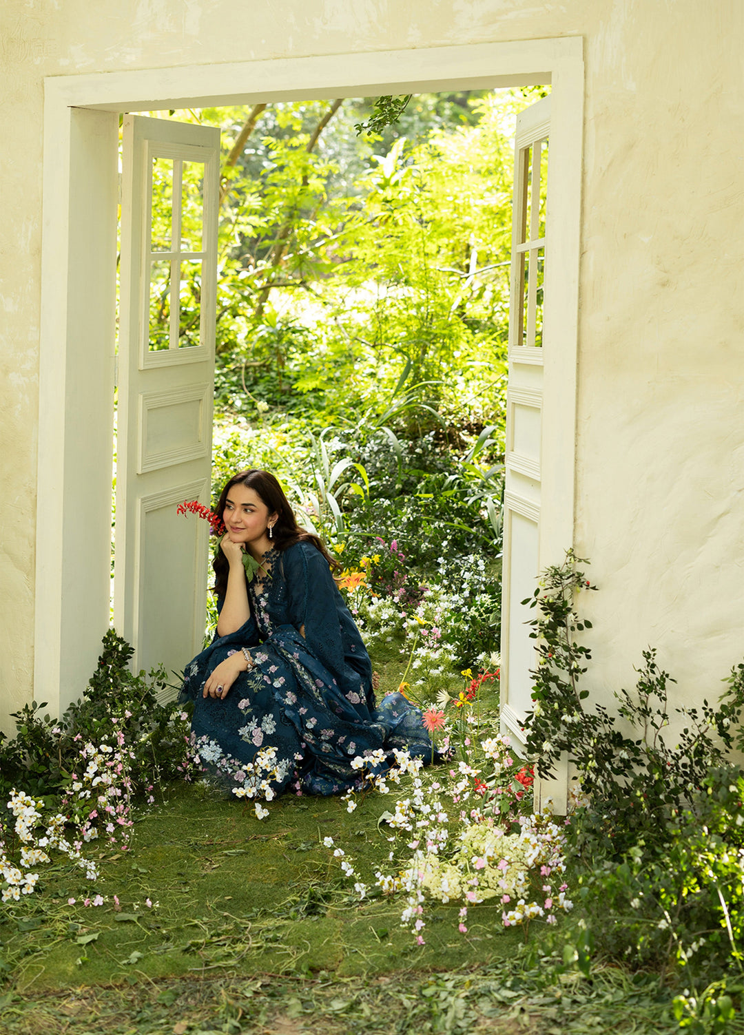 Elaf Premium Unstitched Embroidered Lawn 3 Piece Suit EL26ULF Emerald Fern ELQ-3B - Festive Collection