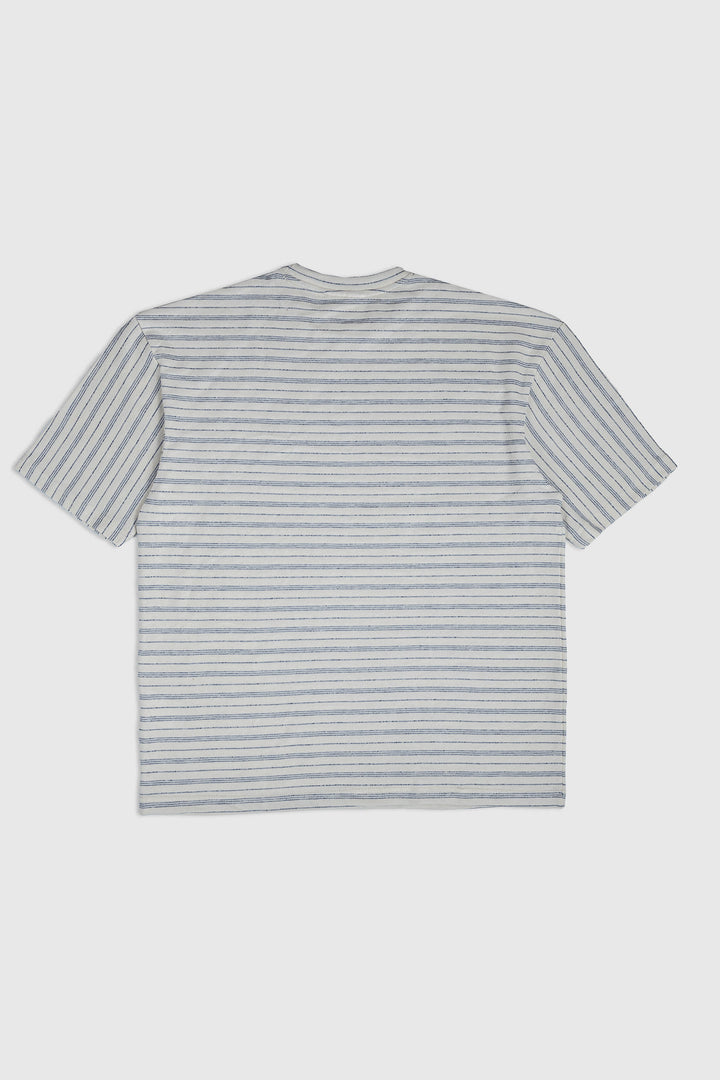 Muraqsh Ready To Wear Solids Cotton Men Beige White Striper Oversized Tee ABD-BWSOT - Summer Collection