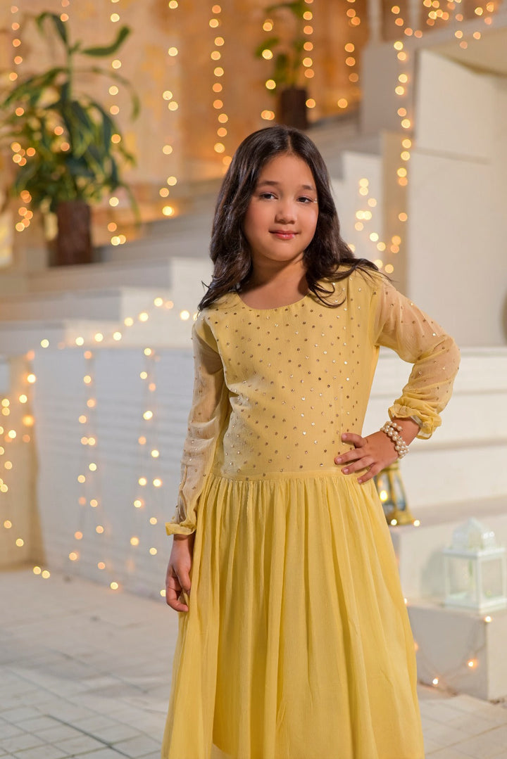 Silcot Girls RTW Hand work Chiffon 1 Piece Suit Buttercup Dream Frock Eid Collection