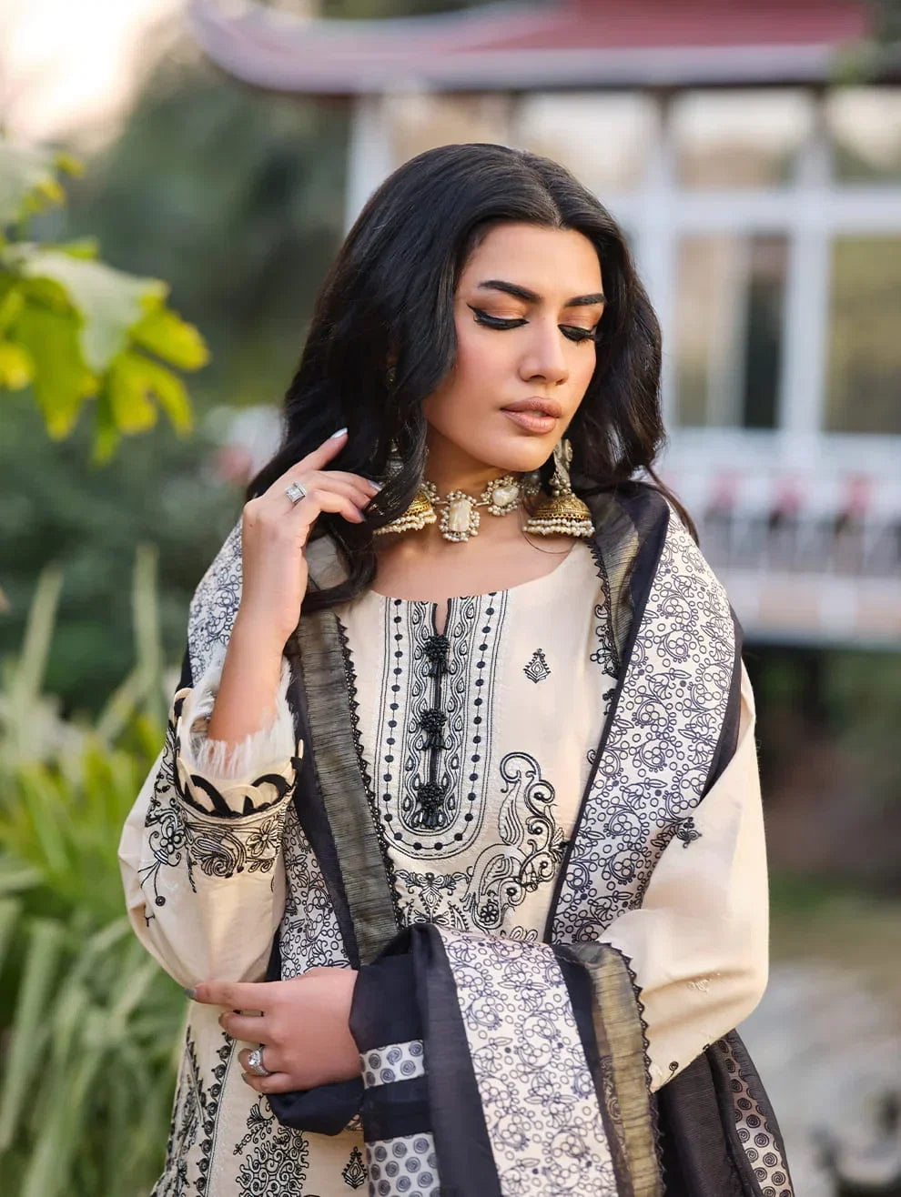 Menaal Unstitched Embroidered Lawn 3 Piece Suit ML26ULS IVORY ELEGANCE - Festive Collection