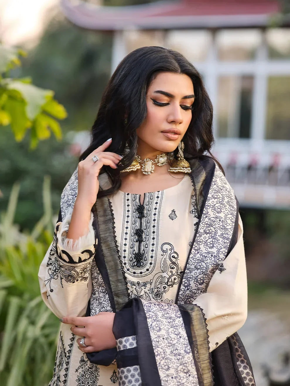 Menaal Unstitched Embroidered Lawn 3 Piece Suit ML26ULS IVORY ELEGANCE - Festive Collection