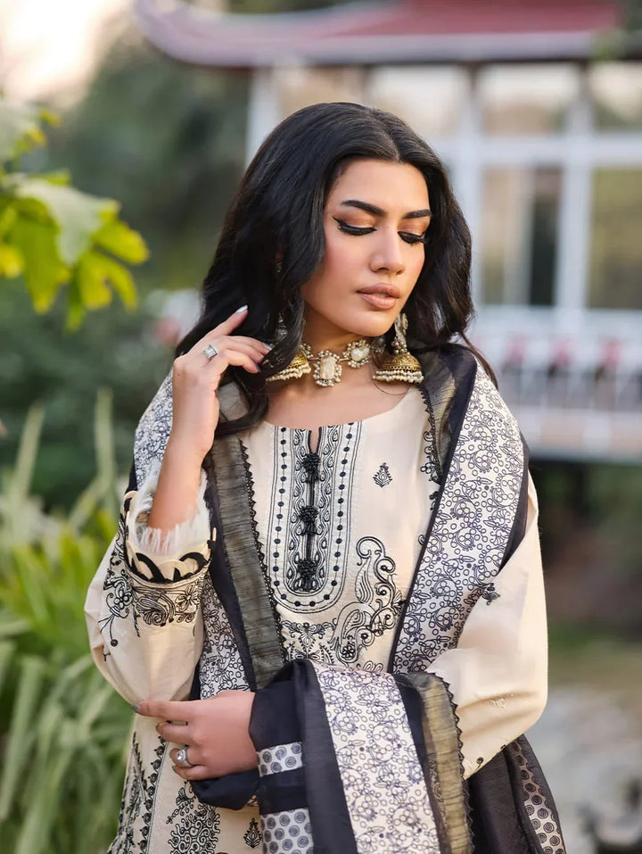 Menaal Unstitched Embroidered Lawn 3 Piece Suit ML26ULS IVORY ELEGANCE - Festive Collection
