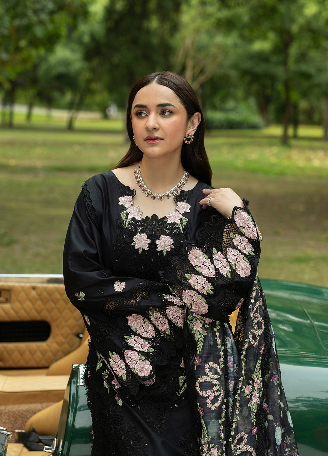 Elaf Premium Unstitched Embroidered Lawn 3 Piece Suit EL26ULF Black Mascara ELQ-5B - Festive Collection