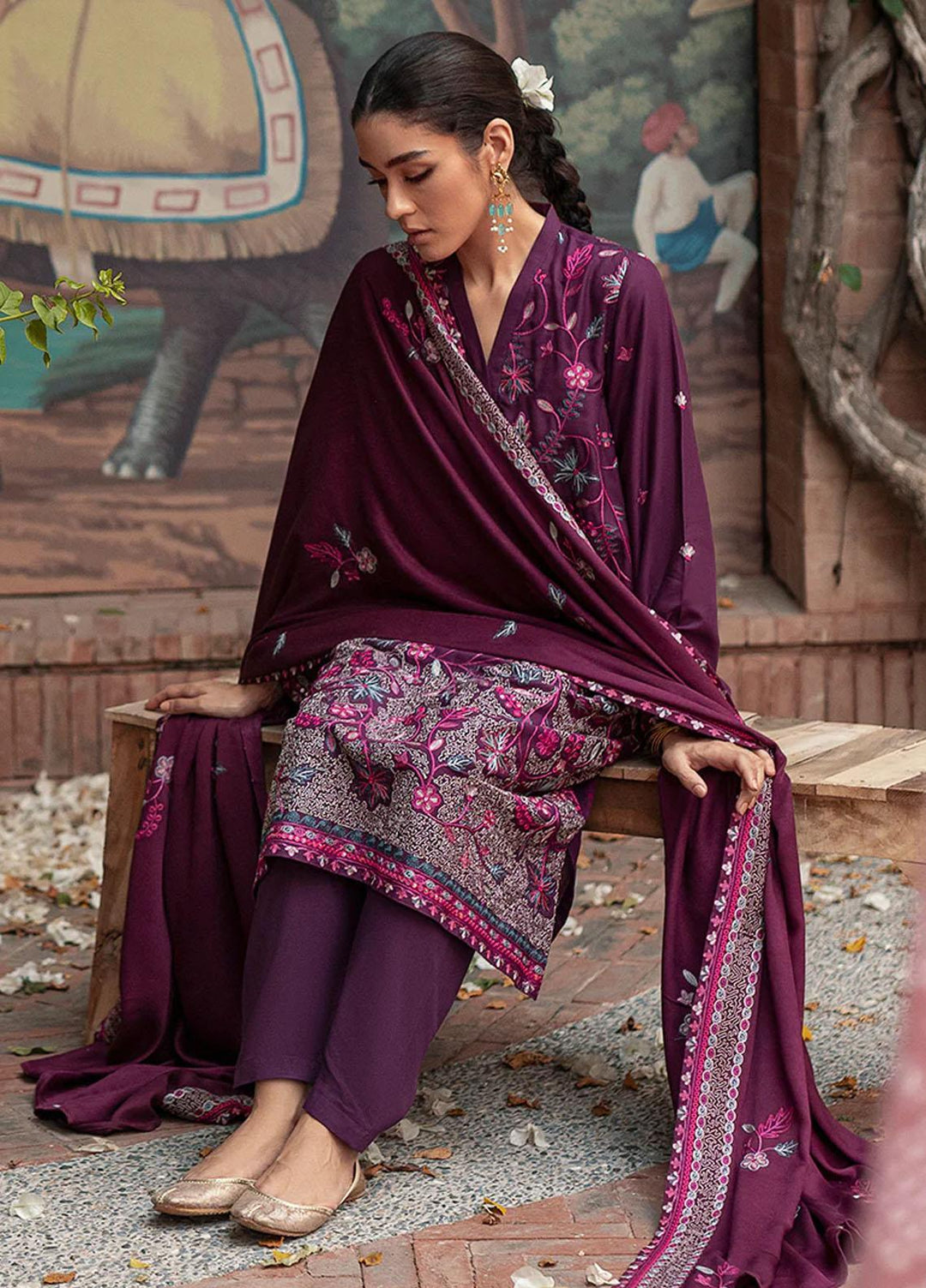 Cross Stitch Embroidered Linen Suits Unstitched 3 Piece CS22W 02 Cosmic Viola - Winter Collection