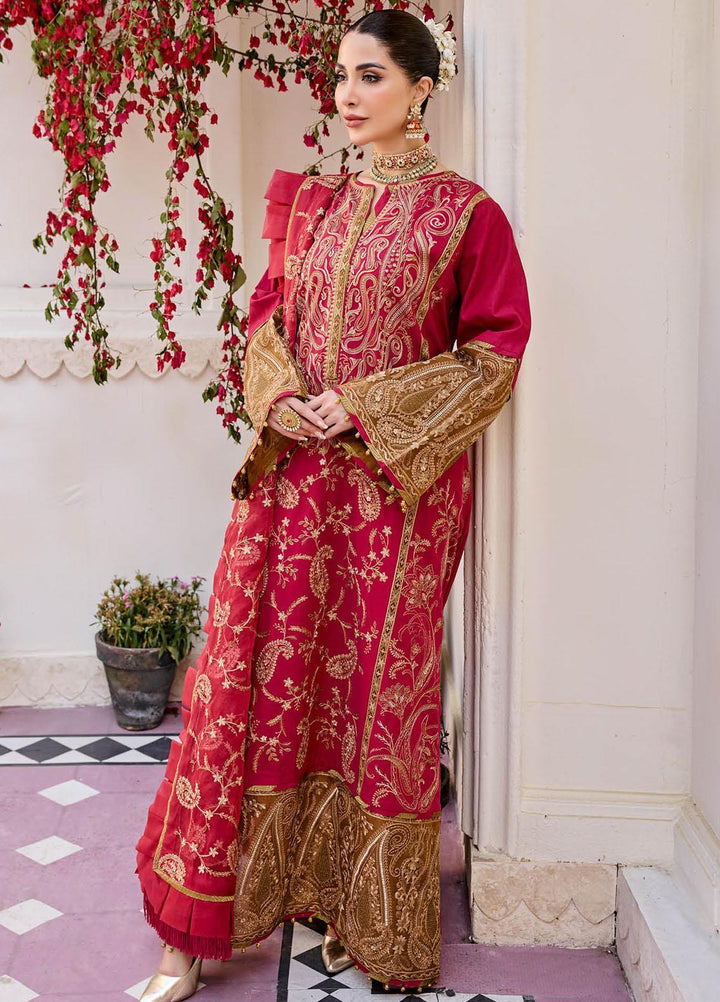 Eid e Nobahar By Maryum N Maria Embroidered Lawn Suits Unstitched 3 Piece MNM23EN MLFD-089 GRANBERRY - Luxury Summer Collection