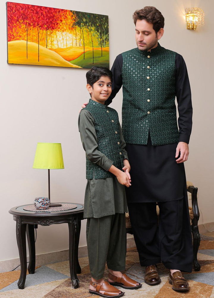 Real Image Raw Silk Smart Fit Waistcoat for Kids -  OKW-009 Drk Green